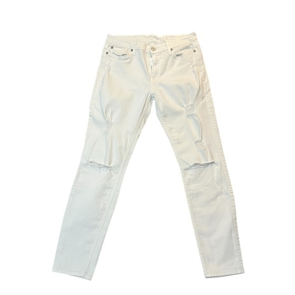 7 For All Mankind Distressed Ankle Skinny White Jeans Size 29